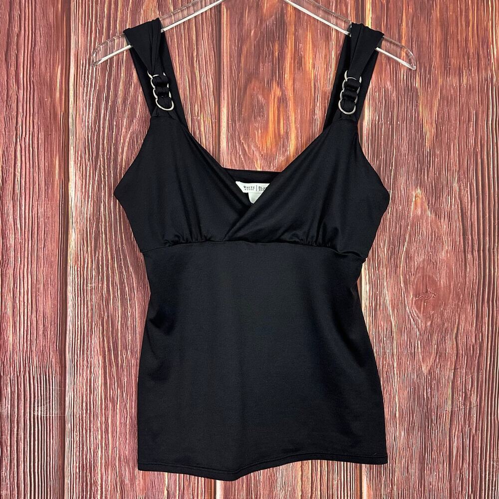VTG Y2K White House Black Market Black babydoll Tank Top Liquid Knit Size Small